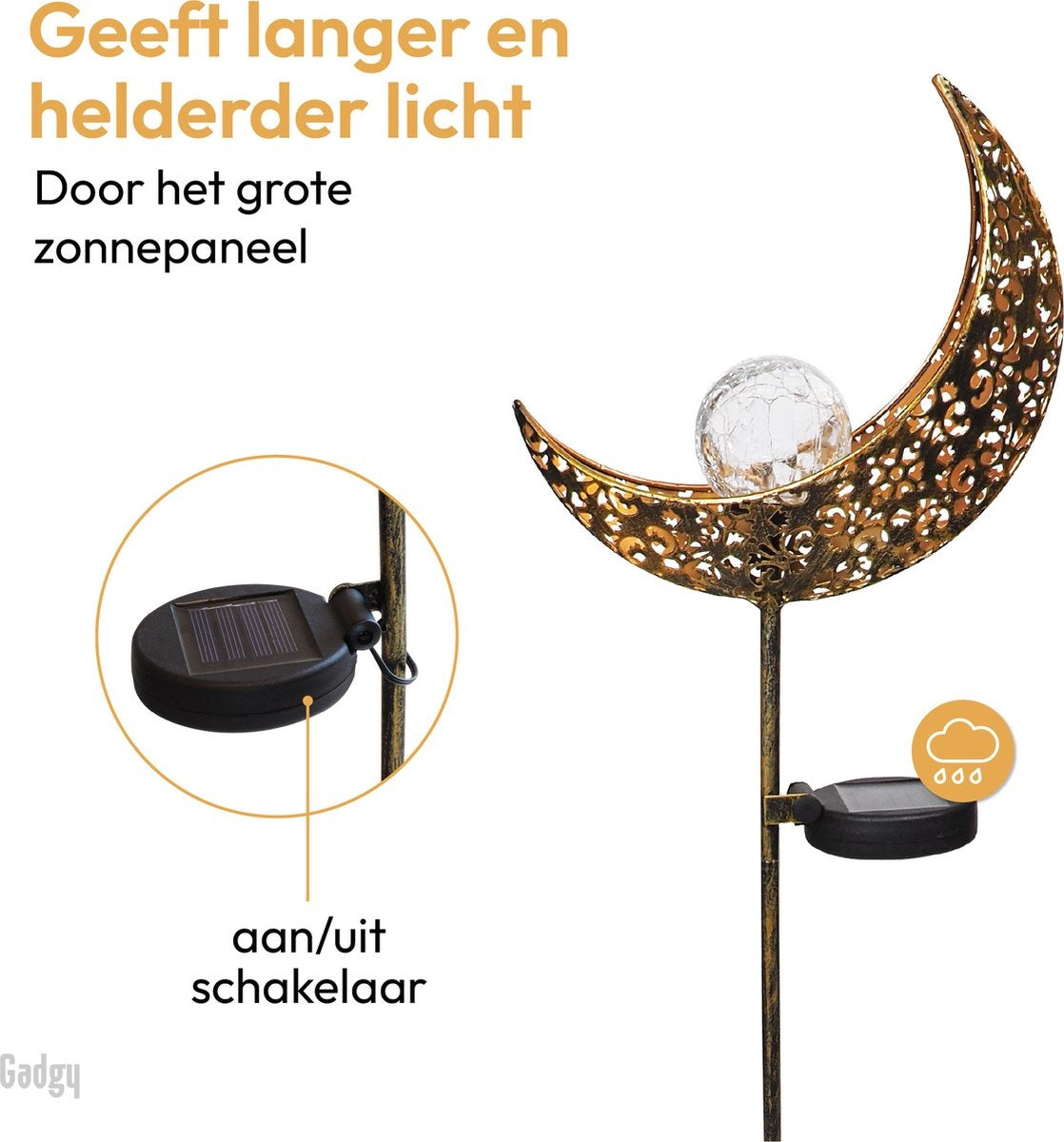 Gadgy Solar Maan Lamp met grondspies - Set van 2 st. - LED met Sensor - 88 cm hoog - Brons - Metaal
