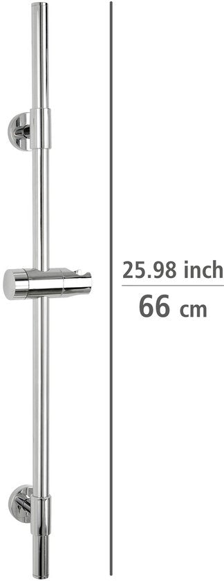 WENKO Douchestang Basic RVS chroom, lengte 66cm, diameter 19mm, met douchekophouder en 2 wandsteunen - Glijstang chroom