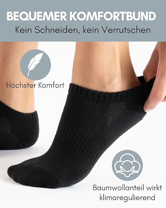 Heldenwerk 10 paar premium sneakersokken dames & heren – Korte unisex sokken van gekamd katoen – Comfortabele tailleband, zonder knellende naden - Maat 39-42