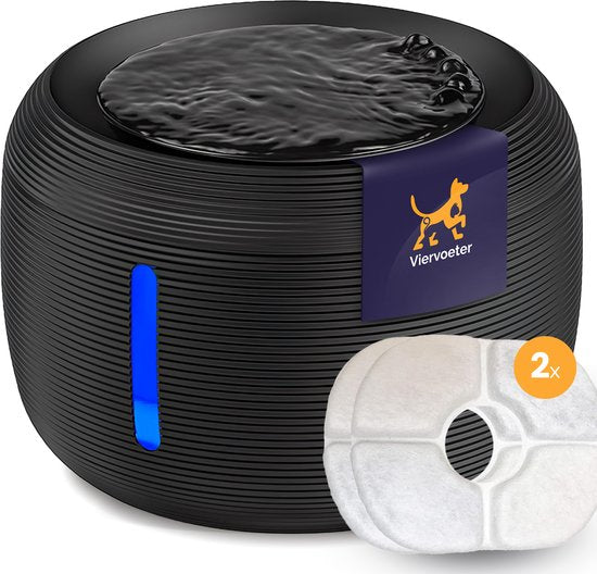 Viervoeter Premium Drinkfontein - Ronde waterfontein voor Katten en Honden - 2,5L - Dieren Drinkbak - geruisloos - Incl. 2 filters - Zwart
