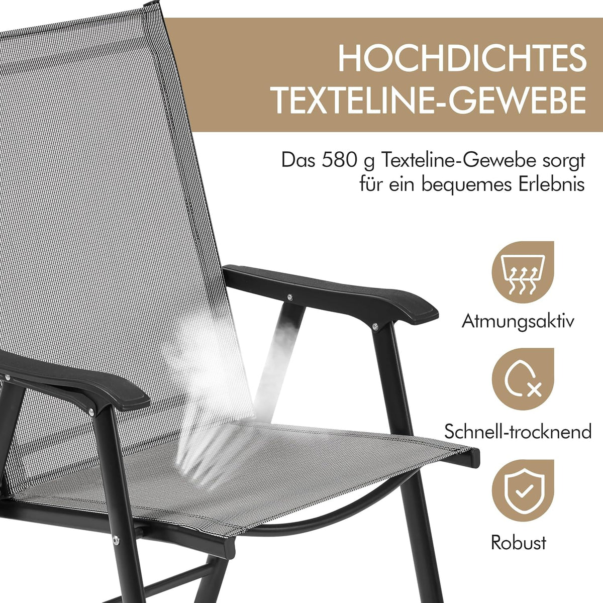 Yaheetech Tuinstoelen Set van 2 - Opvouwbare Klapstoelen met Rugleuning en Armleuningen - Bruin - 54 x 57 x 93,5 cm - Belastbaar tot 150 kg