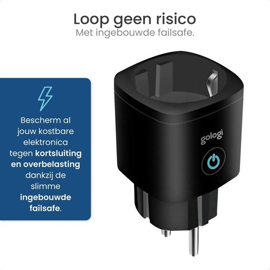 Gologi Slimme stekker buiten - Smart plug - IP44 - Tijdschakelaar & Energiemeter - WIFI - Google Home & Amazon Alexa - Zwart