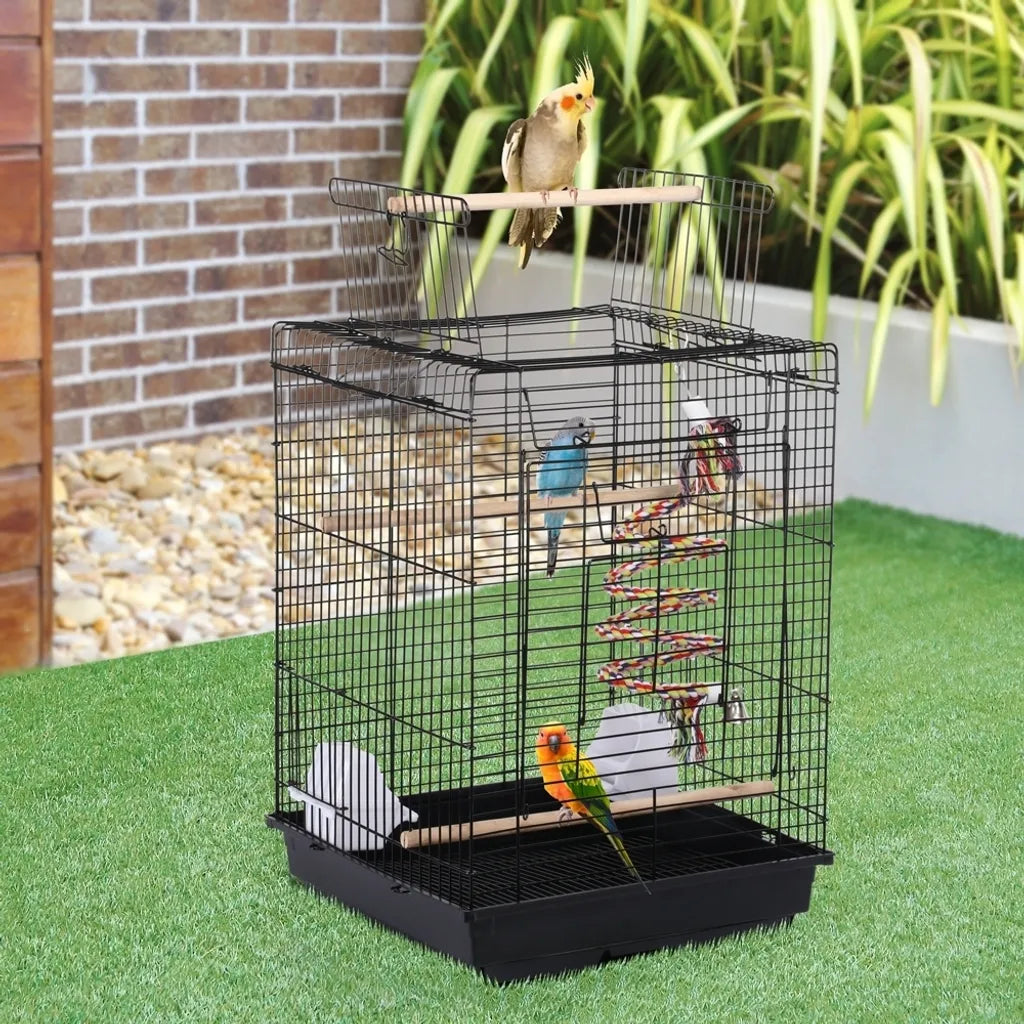 Yaheetech Vogelkooi met Speelgoed en Openklapbaar Dak - Zwart - 40 x 40 x 58 cm