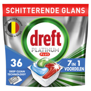 Dreft Platinum Plus All In One Vaatwastabletten – Deep Clean – Met Zout- & Spoelglansfunctie - 36 tabletten