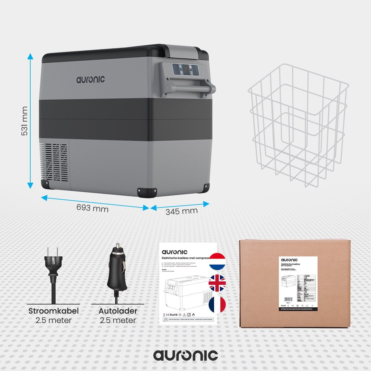 Auronic Elektrische Compressor Koelbox - 49.5L - Autolader 12V - Stopcontact 230V - Grijs
