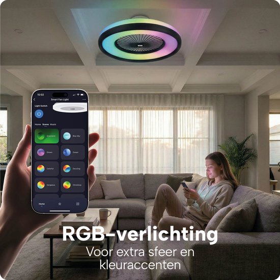Slimme Plafondlamp met Ventilator – Plafondventilator met App en Afstandsbediening - 4800 Lumen - RGB - 6 Snelheden - BREND BR-2253