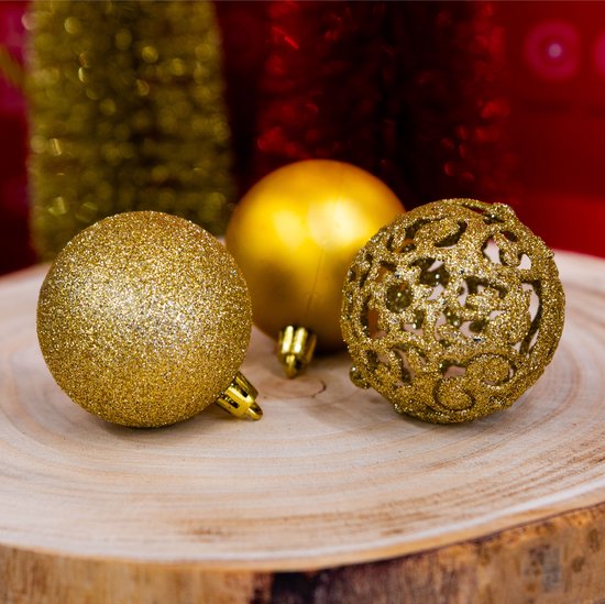 Giftsome Gouden Kersballen Set - 60 Kunststof Kerstballen - Incl. Gouden Piek - Kerst Decoratie - 6/7 cm
