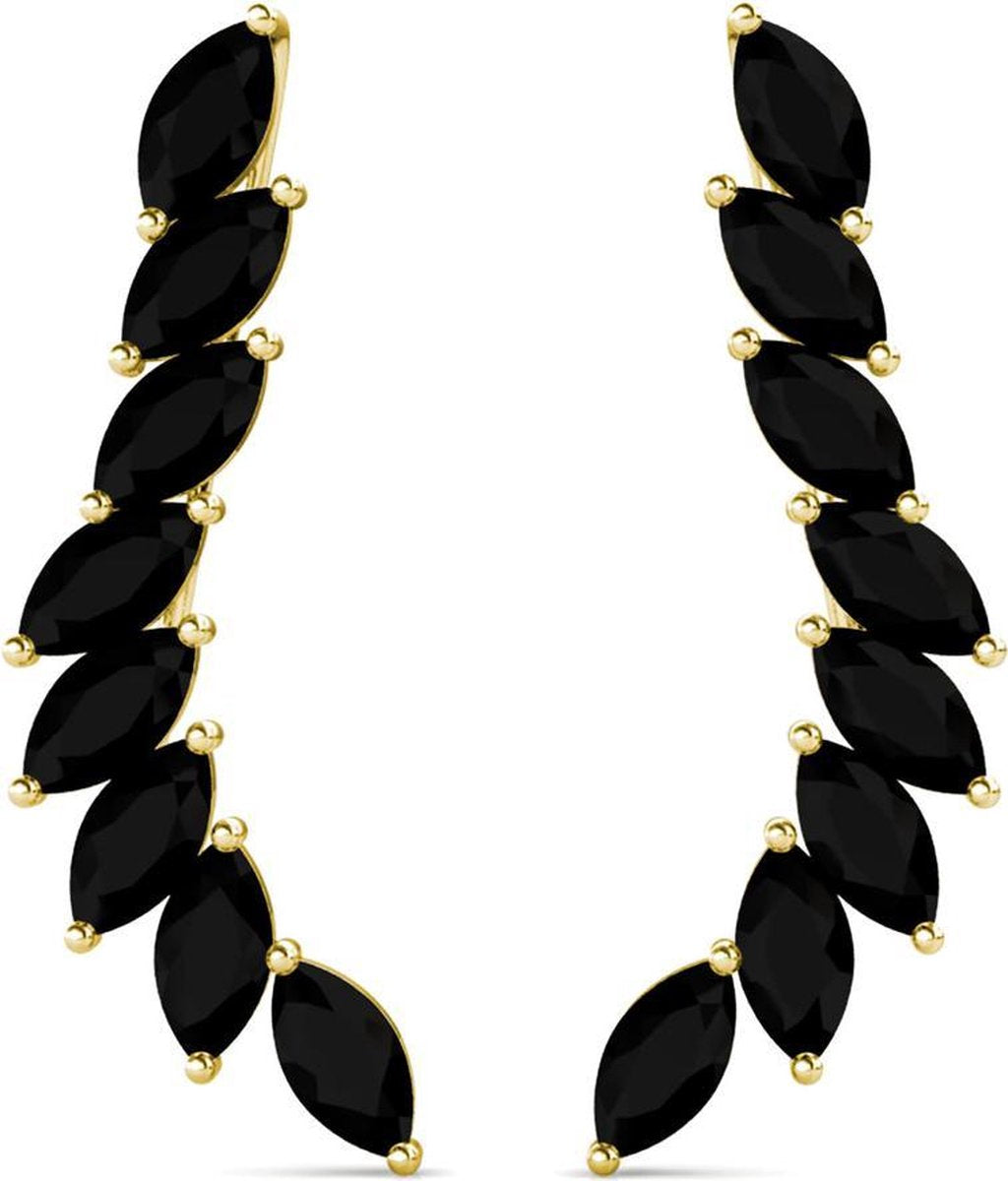 Yolora Dames Oorbellen - Zwarte Kalpa Camaka Kristallen - 18K Geel Verguld - 36,5 mm - Luxe Oorhangers - Inclusief Geschenkverpakking
