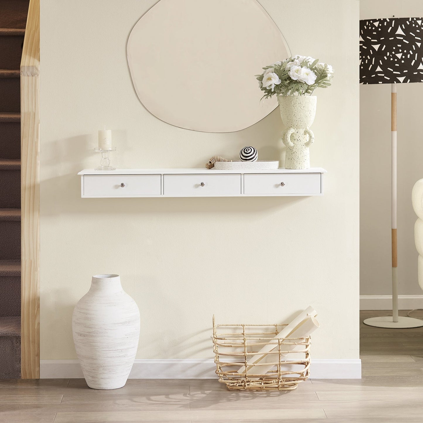 SoBuy Wandplank Met 3 Lades – 91 x 15 x 10 cm – MDF Wit – Modern & Functioneel – Max. 10 kg