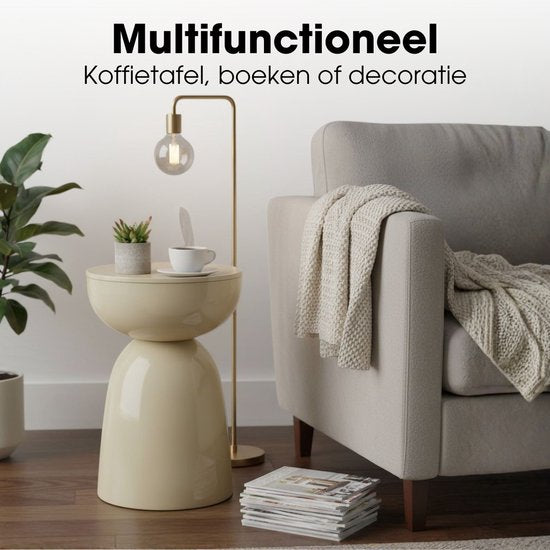 Mica Decorations Elliot Bijzettafel - Bijzettafel Rond H45 x Ø32 cm - Bijzettafeltje voor Woonkamer of Slaapkamer - Ideaal als Plantentafeltje - IJzer met Poedercoating - Beige