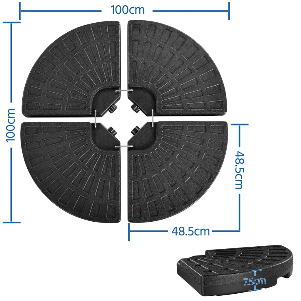 Yaheetech Parasolvoet 4-delige Set - Zwart - Vulbare Parasolgewichten voor Zweefparasol tot 66 kg Zand of 52 kg Water