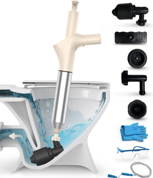Dymac - Afvoerontstopper - Hogedruk toilet-/gootsteenontstopper - incl. afvoerveer, handschoenen en veiligheidsbril - roestvrij staal