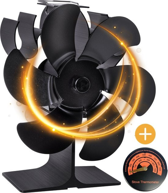 Nuvance - Kachelventilator voor Houtkachel - Inclusief Thermometer - Haardventilator - Kachel Ecofan - Warmte Ventilator - Zwart
