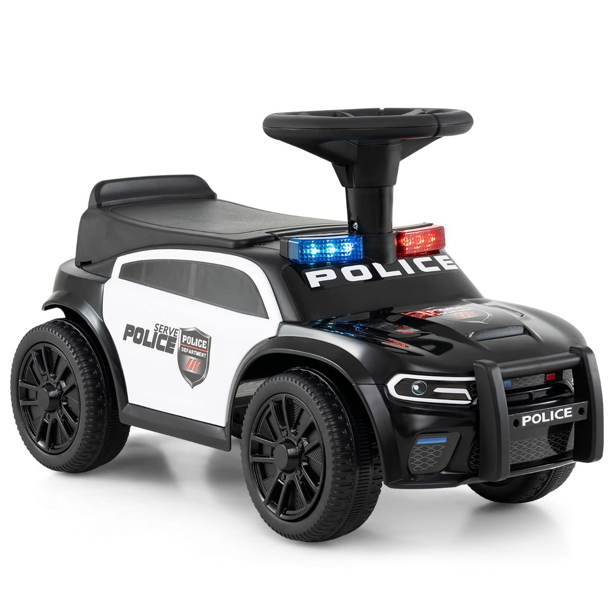 Coast Elektrische Politieauto voor Kinderen - Zwaailichten en Muziek - Opbergruimte onder de Zitting - Zwart