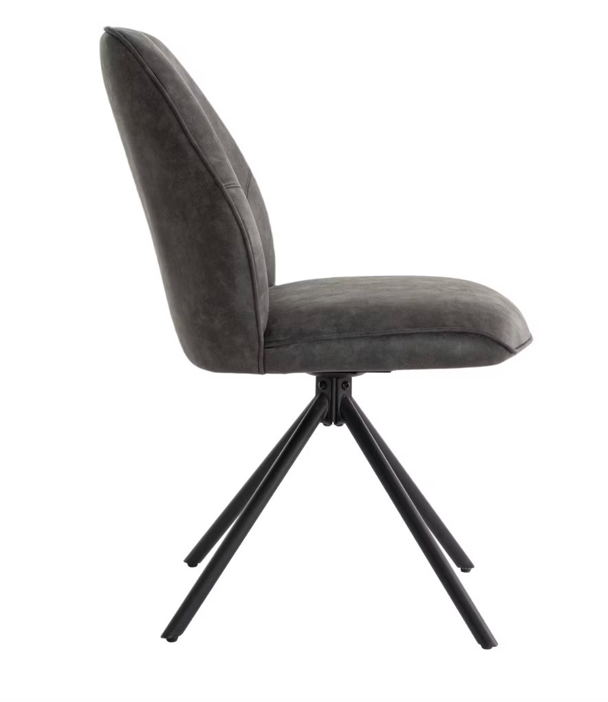 Criks Design – Nova Draaibare Eetkamerstoel 2 Stuks – 54 x 64 x 87 cm – Voorzien Van 180° Draaibaar Frame En Automatische Terugkeerfunctie En Multiplex Zitting – Voor Eetkamer En Kantoor – Anthracite Eco-Rundleder En Metaal