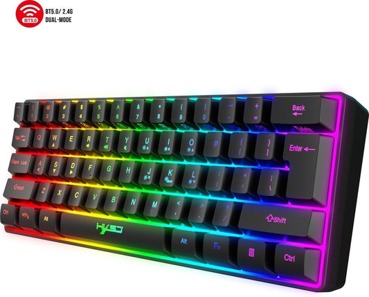 HXSJ L500 2.4GHz Membraan Draadloze Gaming Toetsenborden - RGB Bluetooth Toetsenbord - Tri modes - 61keys - Qwerty - Zwart