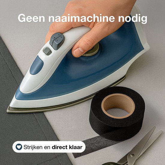 Strijkband - 60 meter - 3 cm breed - Zoomband - Instrijkbaar - Gordijnband - Kantenband - Plooiband - Vlieseline - Opstrijkbaar - Zwart