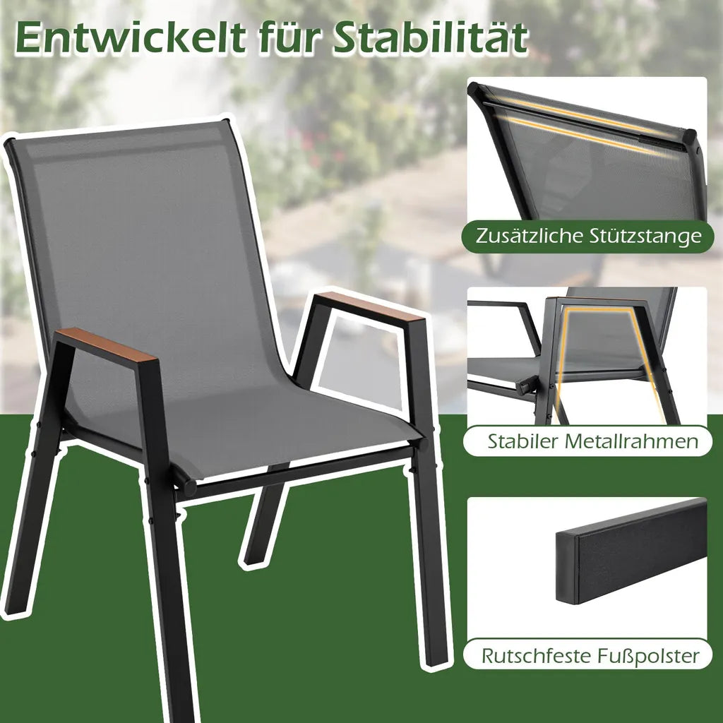 Coast Stapelbare Tuinstoelen Set van 4 – Balkonstoelen met Armleuningen 56 x 66 x 88 cm – Grijs