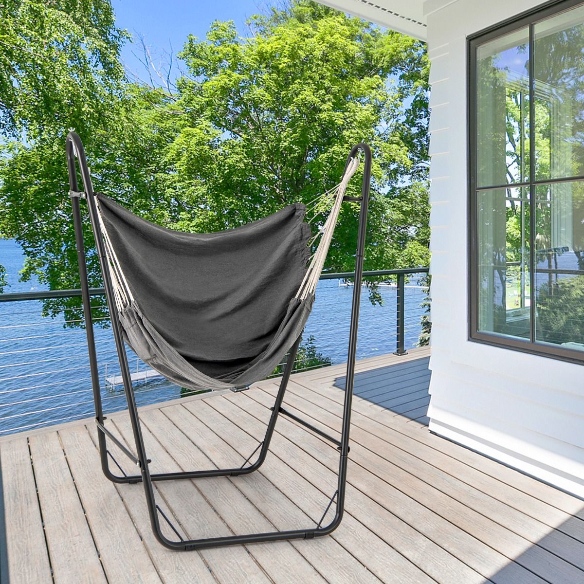 Coast Hangstoel met Standaard - Katoen-polyester zitting - Zijvakken - Grijs - 130 x 87 x 161 cm
