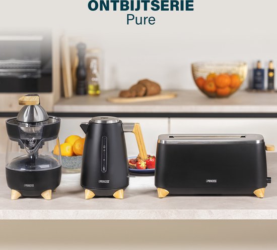 Princess 142361 Broodrooster Pure - 6 bruiningsstanden - 1000W - bamboe - zwart