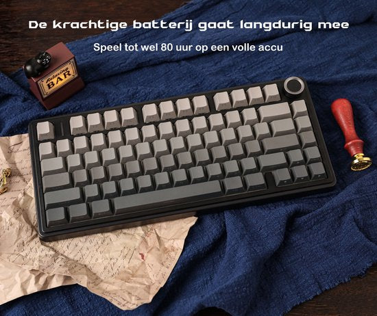 EPOMAKER x AULA F75 - Zwart/Grijs - Mechanisch Draadloos Toetsenbord - RGB - 75% - QWERTY - Gaming Toetsenbord - Reaper Switch