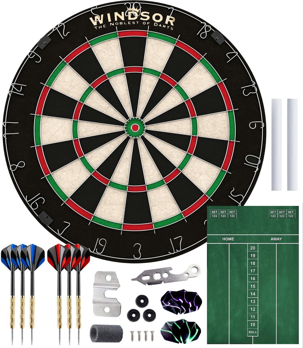 WINDSOR Dartbord - met Dartpijlen & Accessoires - Sisal - Dartboard - Knight 3