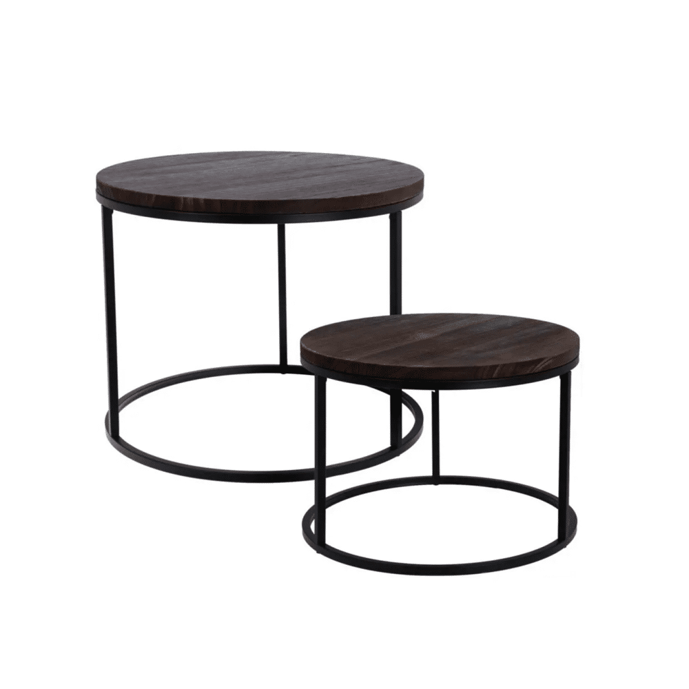 Home Styling Collection - Ronde Bijzettafels Set van 2 - Hout & Metaal - Ø57x45 cm / Ø50x35 cm - Industrieel & Modern