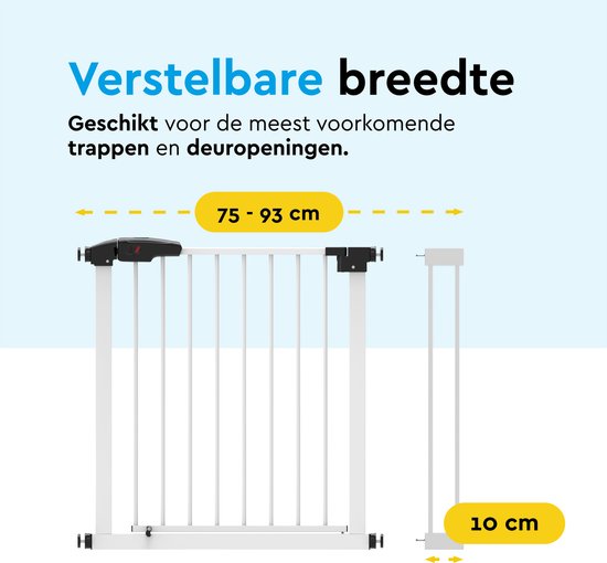 BRASQ Traphekje zonder Boren - Veiligheidshek - verlengstuk 75 t/m 93 cm -  Klembevestiging - Metaal - Hondenhek - Wit