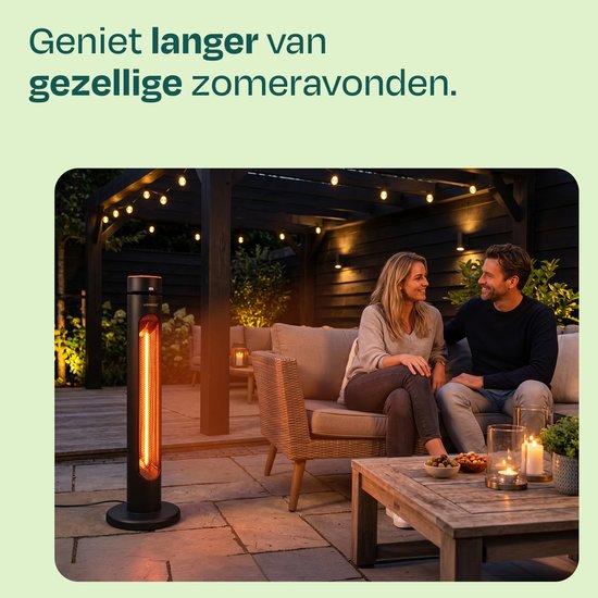 VONROC Staande Terrasverwarmer Panarea 2000W – Patio heater - Golden Carbon infrarood verwarmingselement – zwenkfunctie - Incl. afstandsbediening