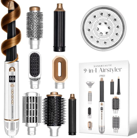 Sansbeauté® 9-in-1 Airstyler met Diffuser - Multistyler - Föhnborstel Kort Haar - Haarkruller - Haarstyler - Haardroger - Warmteborstel - Krulborstel - Krultang - Haarstijler - Stijlborstel - 5 in 1 Hairstyler