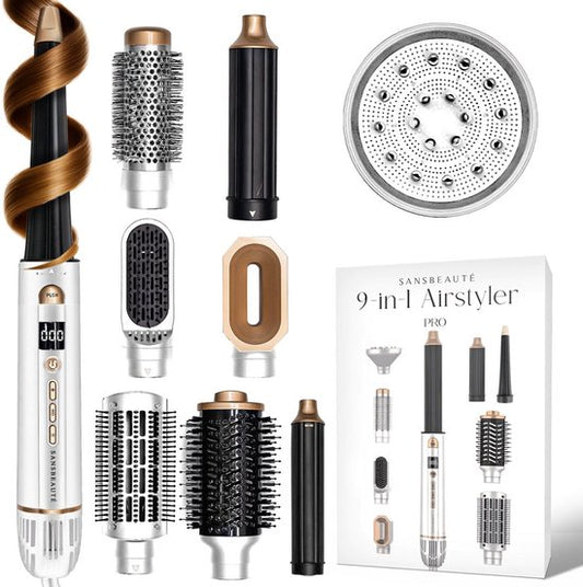 Sansbeauté® 9-in-1 Airstyler met Diffuser - Multistyler - Föhnborstel Kort Haar - Haarkruller - Haarstyler - Haardroger - Warmteborstel - Krulborstel - Krultang - Haarstijler - Stijlborstel - 5 in 1 Hairstyler