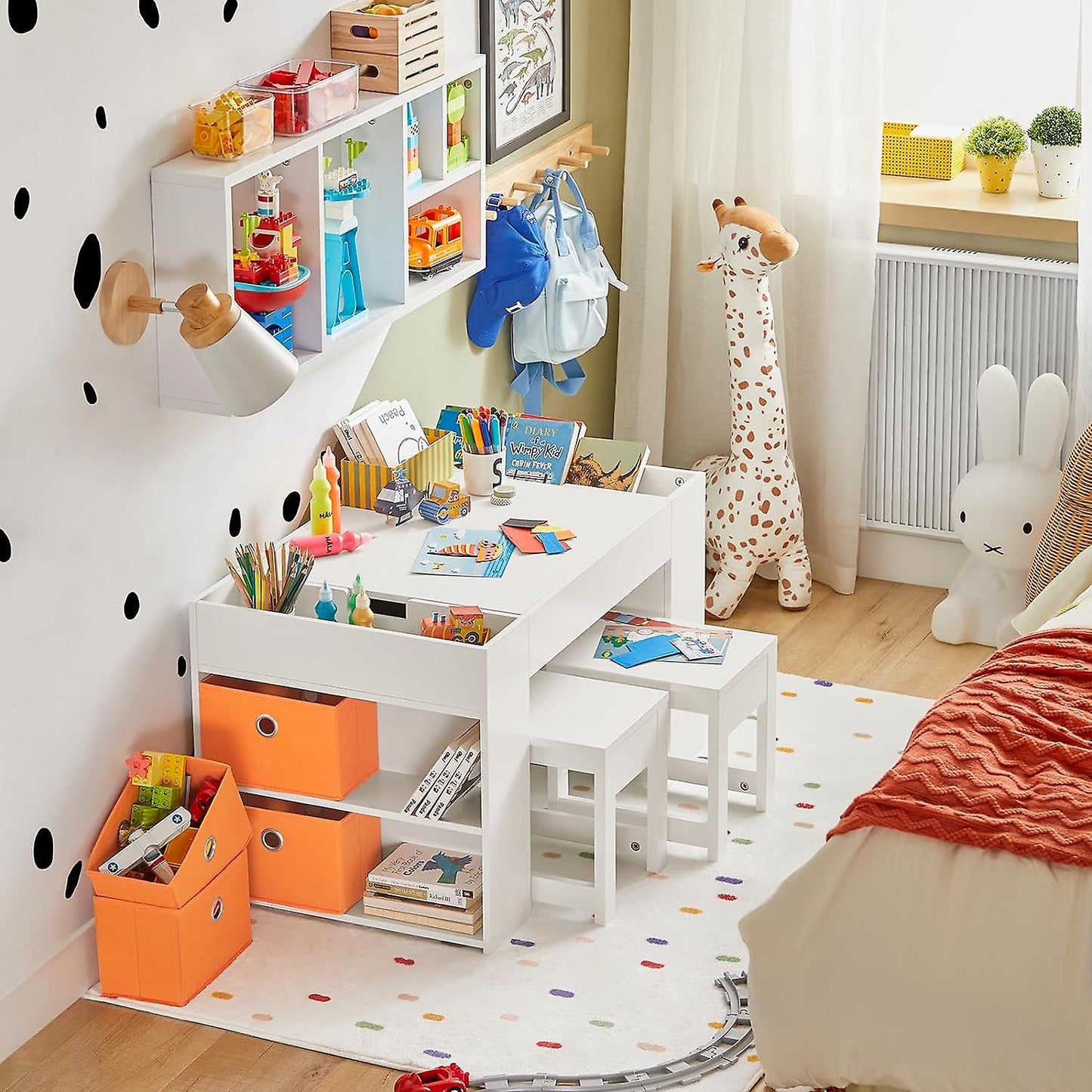 SoBuy Kindertafel - KMB75-W - MDF - Tafel & Krukje - 87x50x50cm - Wit