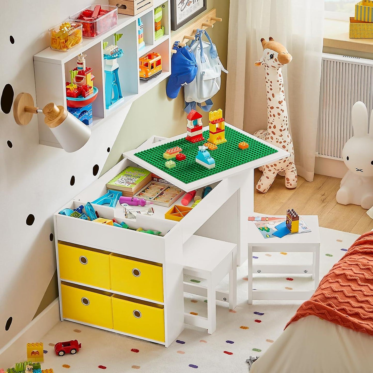 SoBuy Kindertafel - KMB75-W - MDF - Tafel & Krukje - 87x50x50cm - Wit