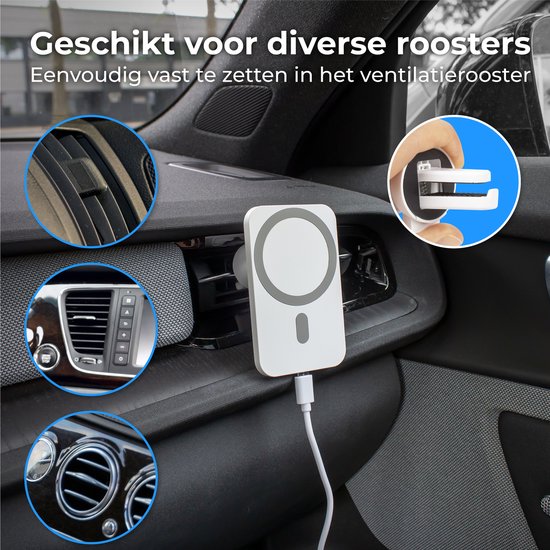 Nuvance - Telefoonhouders Auto - Geschikt voor MagSafe iPhone 12/13/14/15 - Telefoonhouder met Draadloze Oplader - Wit