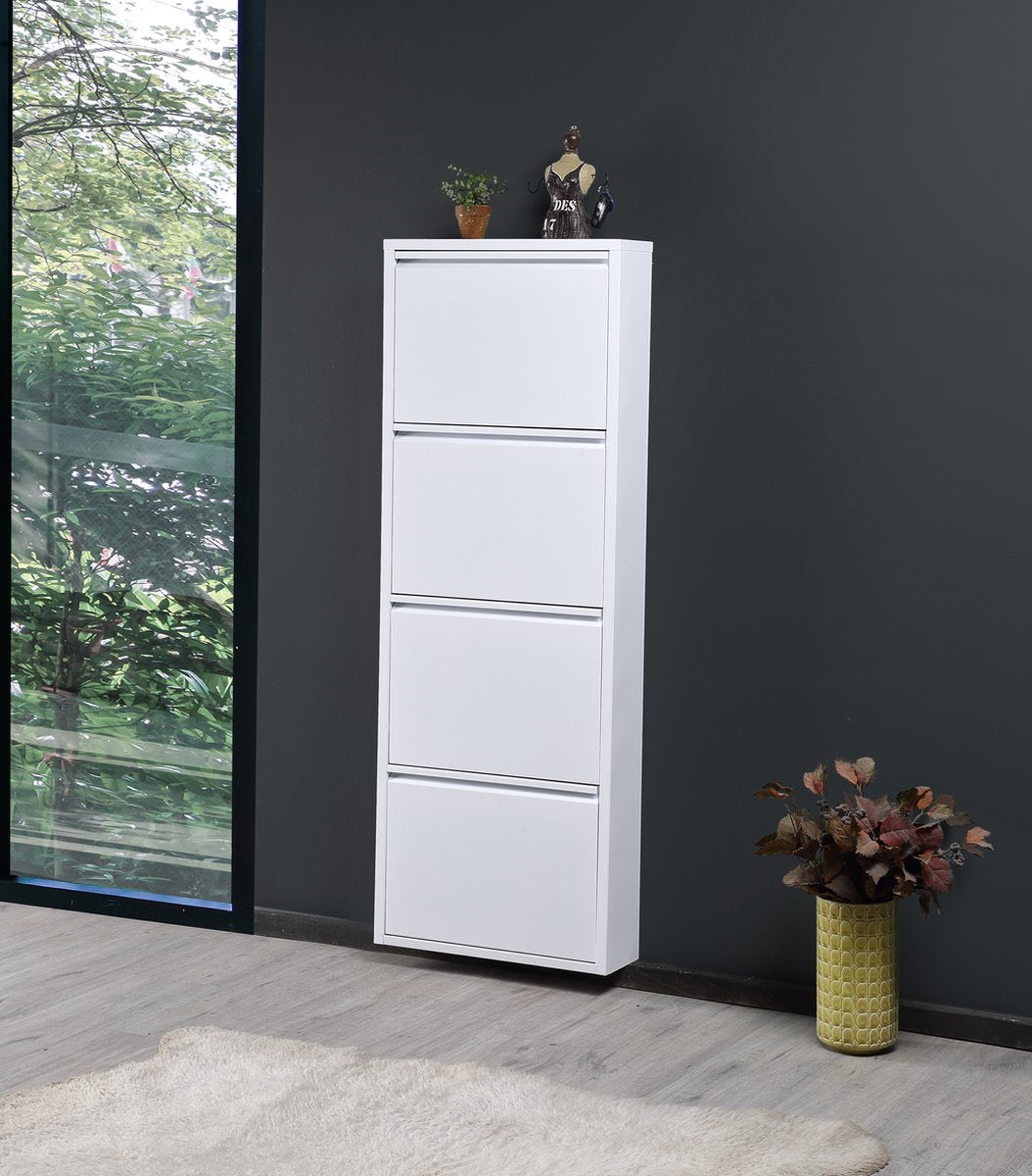 Bizotto Schoenenkast - 4 Lades - Metaal - 139 x 50 cm - Wit