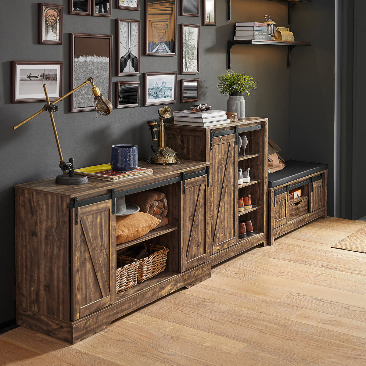 SoBuy Opbergkast – Schuifdeur, Verstelbare Planken, Landelijk Design – 120 x 40 x 70 cm – Kastanjebruin