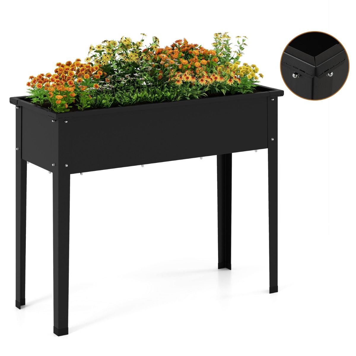 Coast Verhoogde Plantenbak - metalen tuinbak met poten - afwateringsgaten - zwart - 100 x 40 x 80 cm