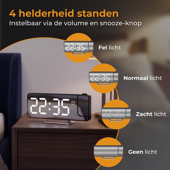 Nuvance Digitale Wekker met Projectie - Digitale Klok Slaapkamer - Snooze Functie - Wekkers Digitaal - Alarmklok