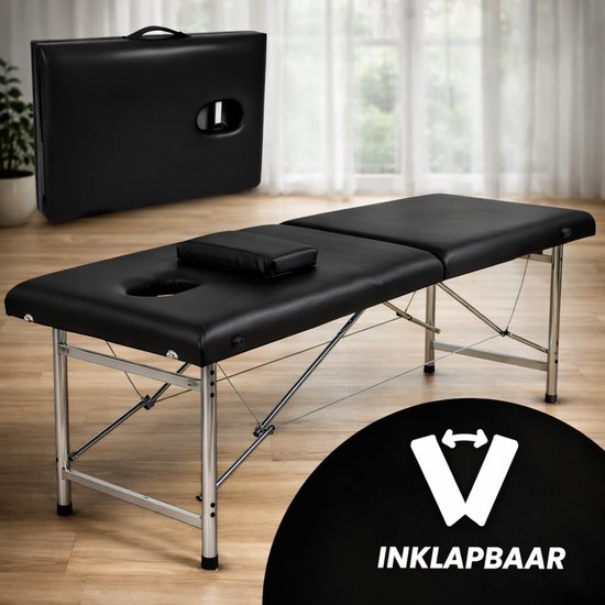 Fitby Massagetafel - Massagetafel Inklapbaar - Behandeltafel - 200kg Draagvermogen Verstelbare Hoogte (60-80 cm) – 180x60 cm - Zwart