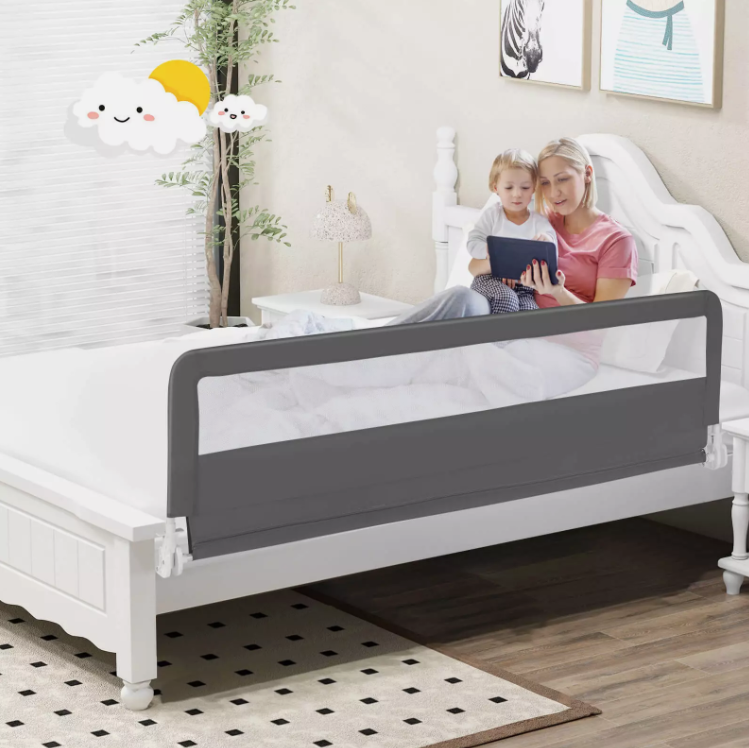 Coast Bedhekje 180 cm – Opvouwbaar Kinder Bedhek met Veiligheidsgordel – Grijs – 180 x 41 x 55 cm