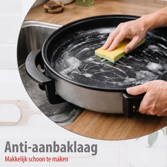 alpina Hapjespan - Partypan met Deksel en Thermostaat - Antiaanbaklaag voor Bakken en Warmhouden - 1500W Elektrisch Hapjespan met Glazen Deksel - Cooltouch Handvatten - Ø40cm