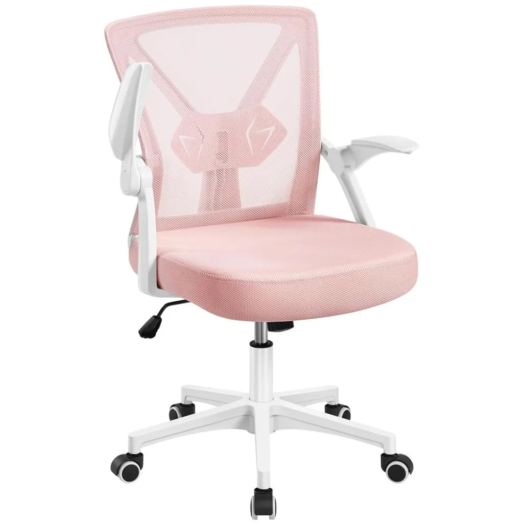 Yaheetech Ergonomische Bureaustoel Verstelbaar 59 x 57,5 x 90-100 cm - Roze - Mesh Bureaustoel met Opklapbare Armleuningen en Lendensteun