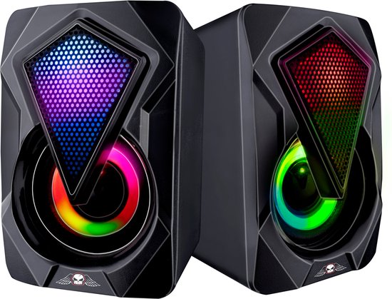 No Fear Speakerset - 2 Stuks - Lichtgevend - USB-aanlsuiting - Bluetooth/ Aux - Zwart