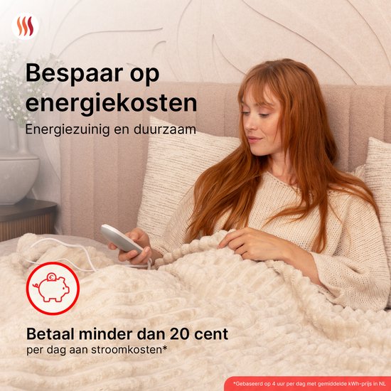 Seranova Elektrische Deken XXL - Extra Warmtedraden - Gestreept Model - 180x160 cm - 2 persoons Warmtedeken - Dubbelzijdig Fleece - Beige