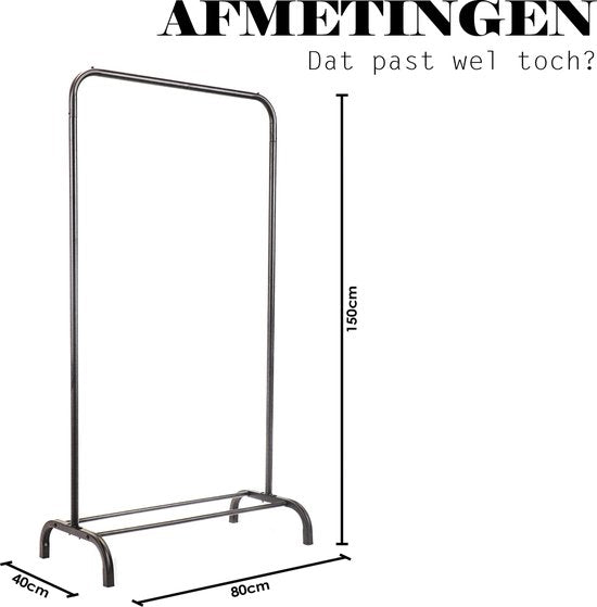 Housevitamin Zwart Kledingrek - Draagt tot 30kg - 80x40x150cm