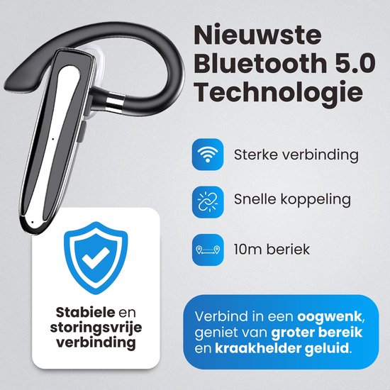 Otiume Draadloze Headset PRO - Noise Canceling – Incl Oplaadkoffer - Bluetooth 5.3 - Bluetooth Headset – Handsfree Bellen Auto - Oortjes Draadloos met Microfoon