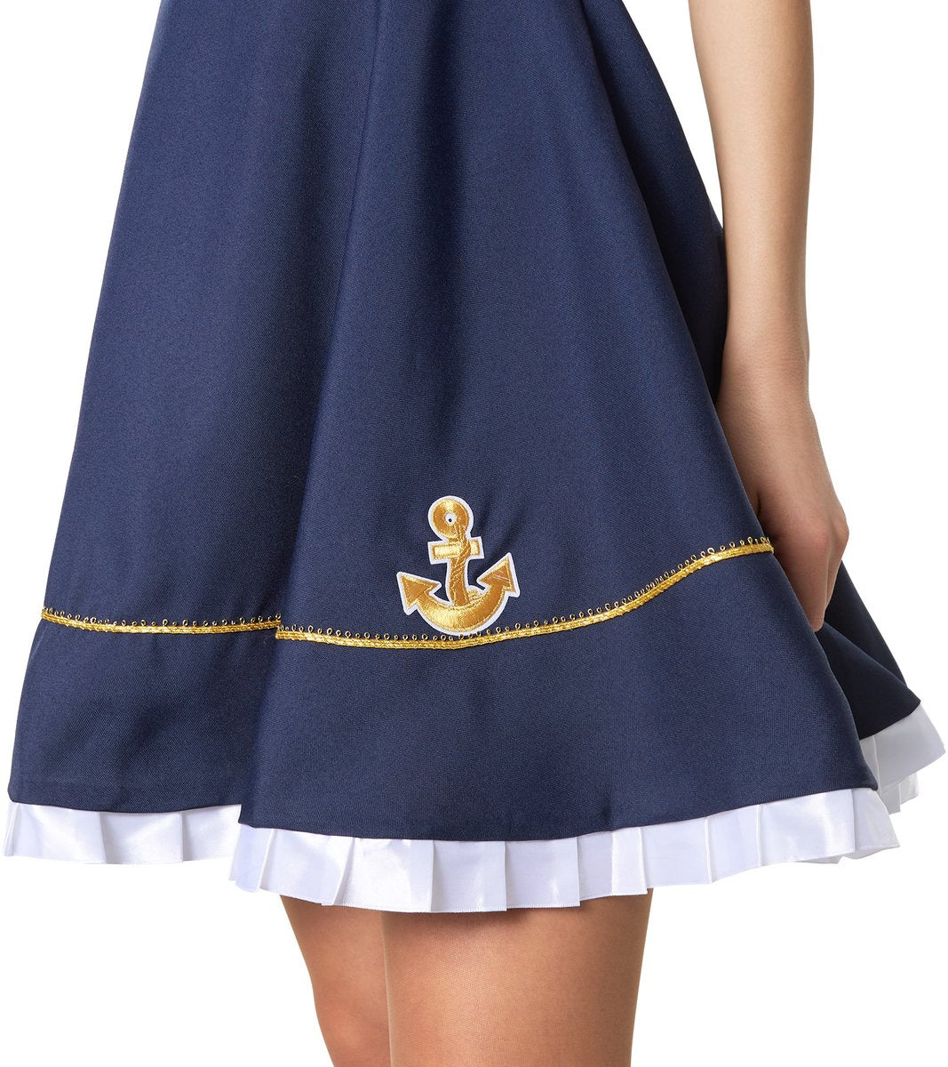 Dressforfun – Vrouwenkostuum Kasteeldame – Lange Jurk van Satijn & Fluweel met Gouden Borduursels en Hoofdtooi – Maat M