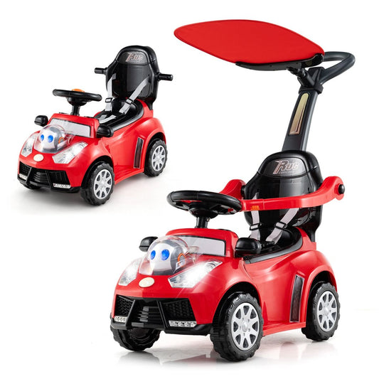 Coast 3-in-1 Loopauto met duwstang - opbergruimte - verstelbare zonbescherming - rood