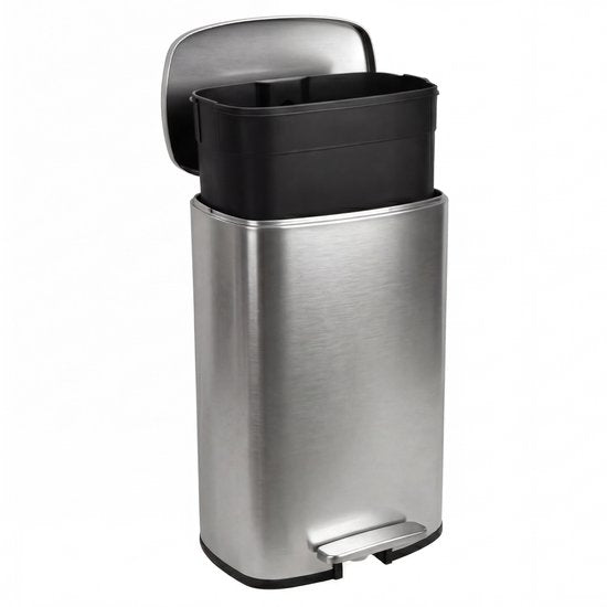 Bayt Prullenbak - Pedaalemmer 50 Liter - Prullenbak 50 Liter - Vuilnisbak 50 Liter - Prullenbak Afvalscheiding - Afvalbak- RVS - Zilver