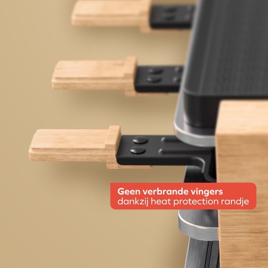 KitchenBrothers Gourmetstel - 950W - Gourmetplaat 8 Personen - Set met Pannetjes en Spatels - 46,5 x 23 cm - Hout/Zwart
